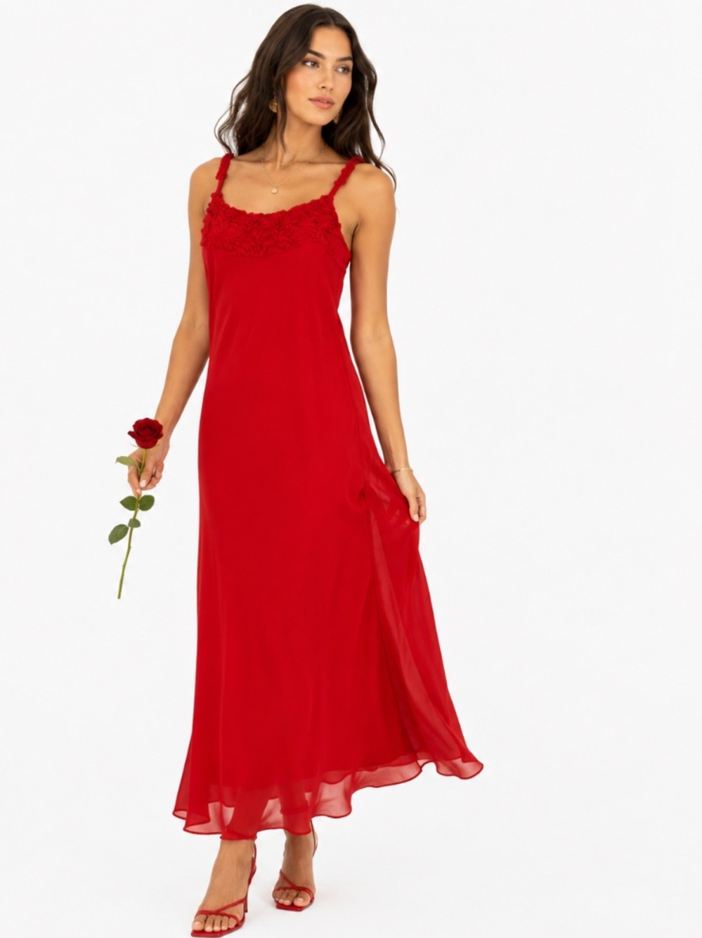 Jonathan Martin NEW Red Ruffle Romantic Feminine Sleeveless Maxi Dress Size 6